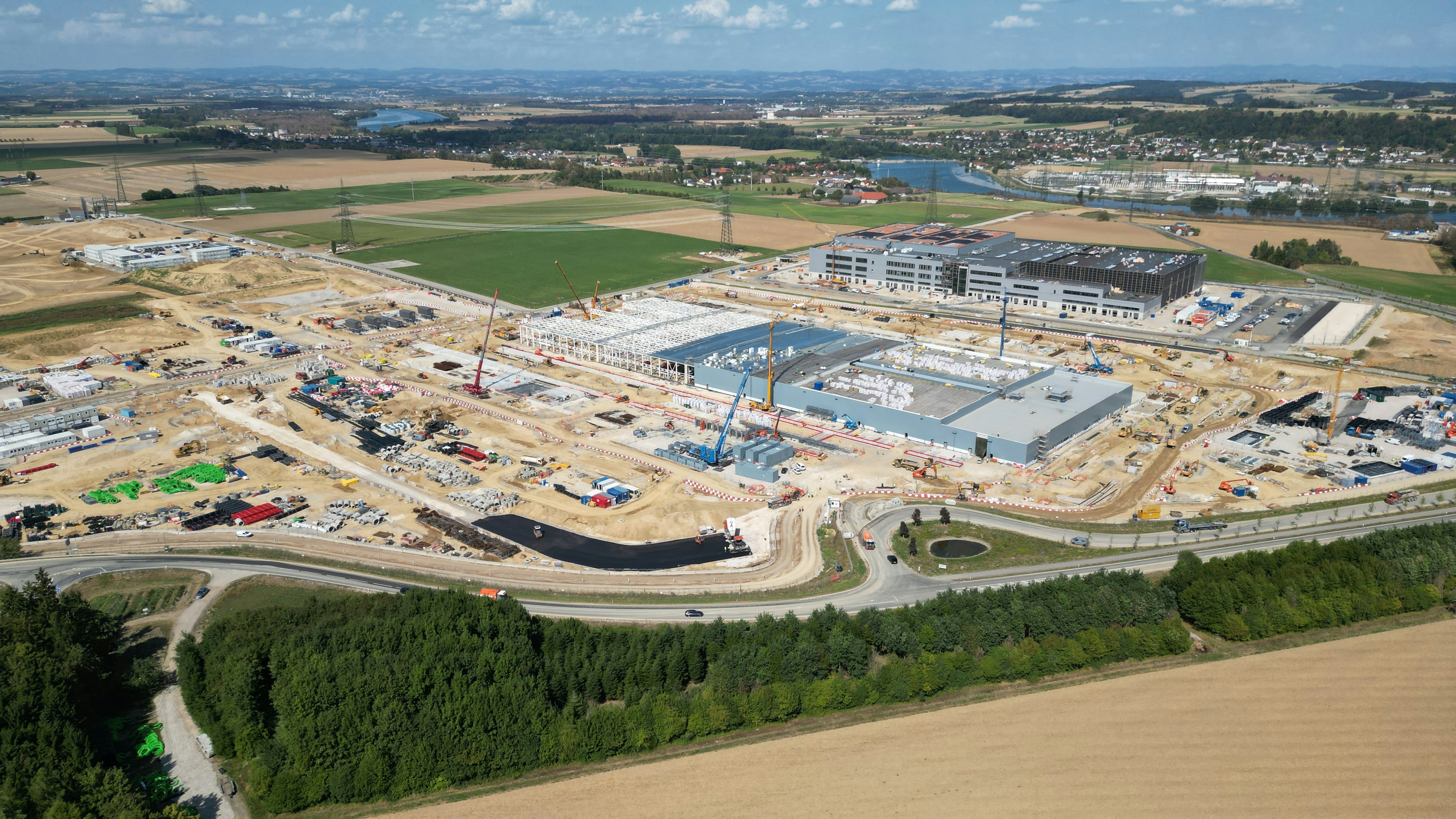 Aerial view of a data center campus under construction